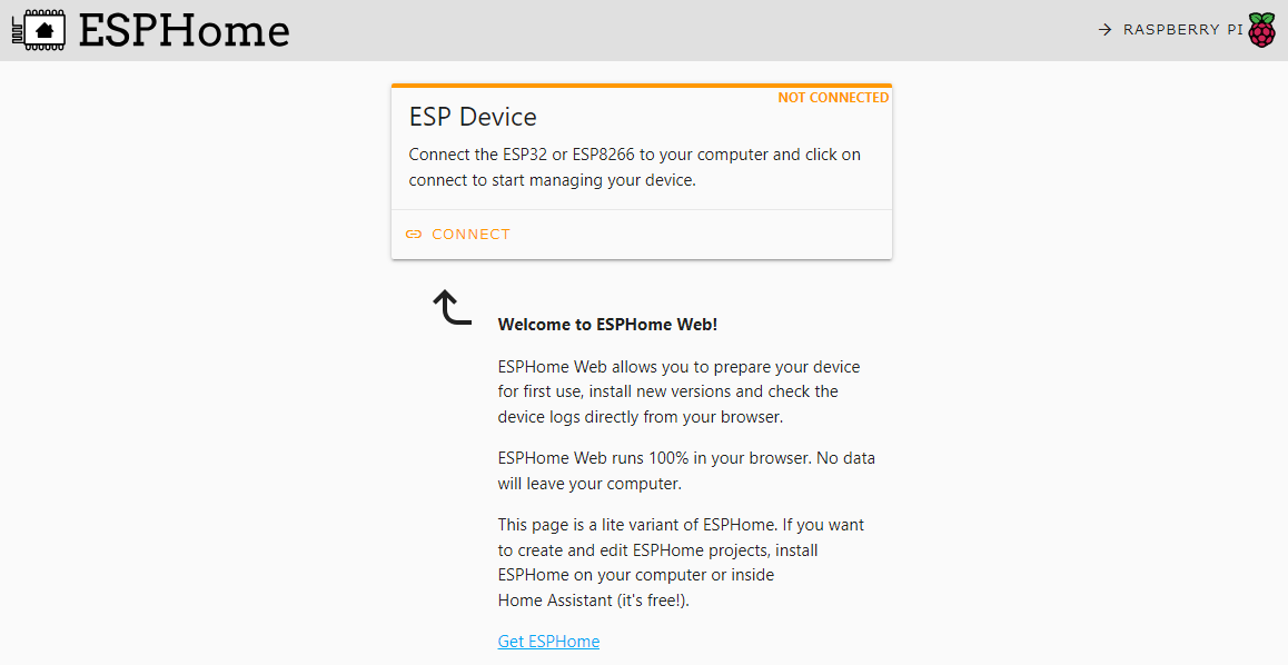 ESPHome add new device screen on web